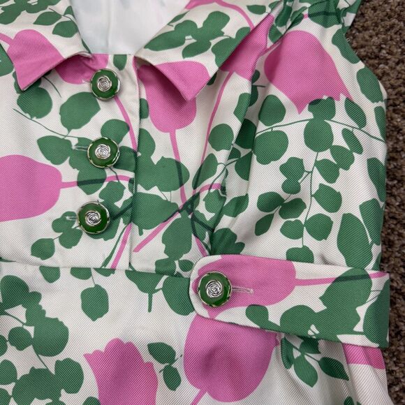 Anthropology Moulinette Soeurs Women's Silk Green Pink Floral Print Dress Sze 4 - Picture 3 of 11